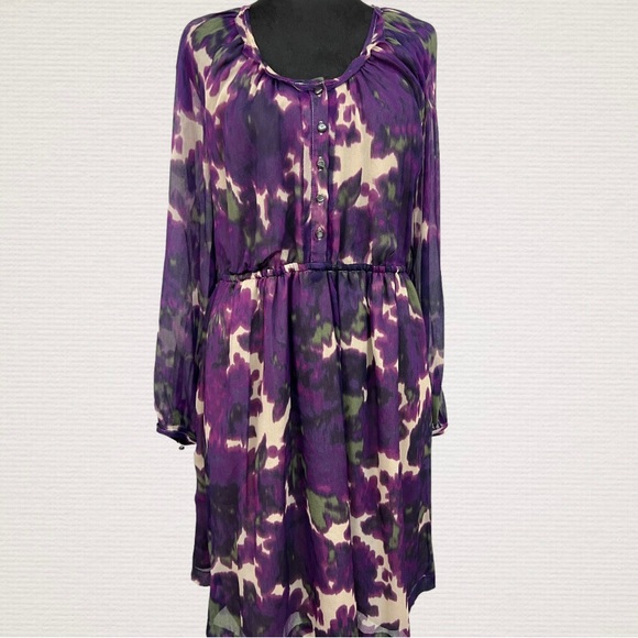 J.Crew Long Sleeve Silk Floral Purple Print Dress Sz 8 - Picture 2 of 9